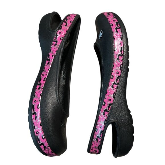 Crocs Genna II Crocband Girls Leopard Mary Jane Shoes Size 4 Black Pink Cute - Picture 2 of 8